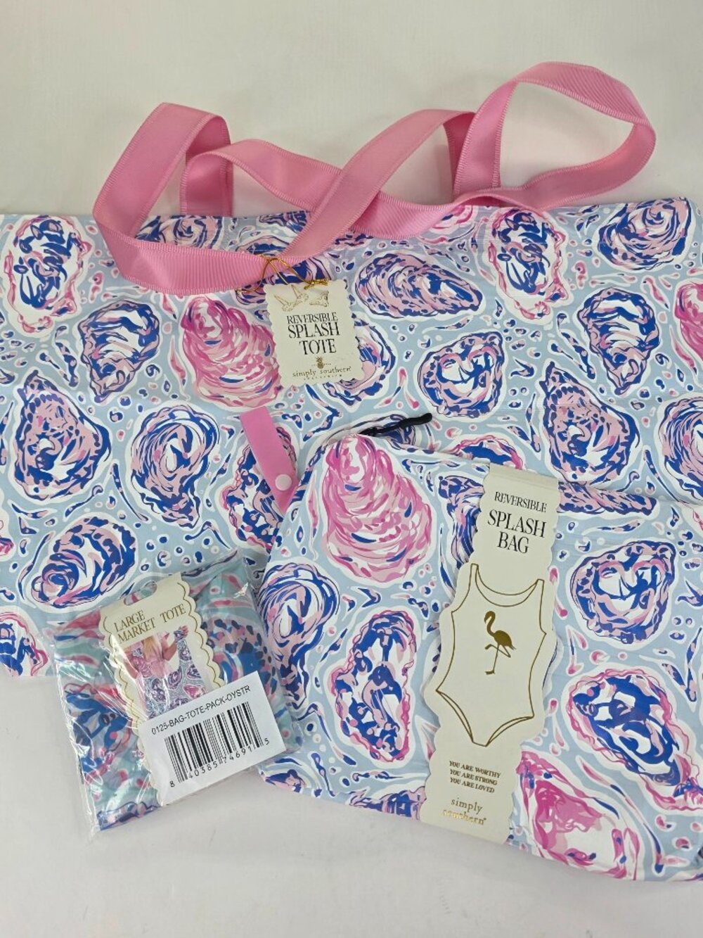 Simply Southern Blue Oyster Reversible Swim Splash 3pc Set Beach Pool Wet Bag